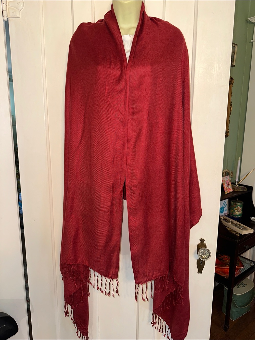 Very large Maroon/Burgundy Fringe Wrap Shawl
